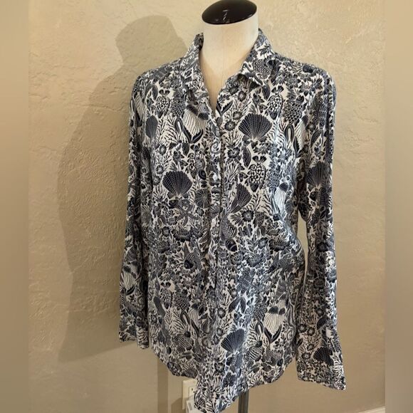 Charter Club Tops - Charter Club Luxury Linen  Button-Up Blouse Sz Med Tropical pattern